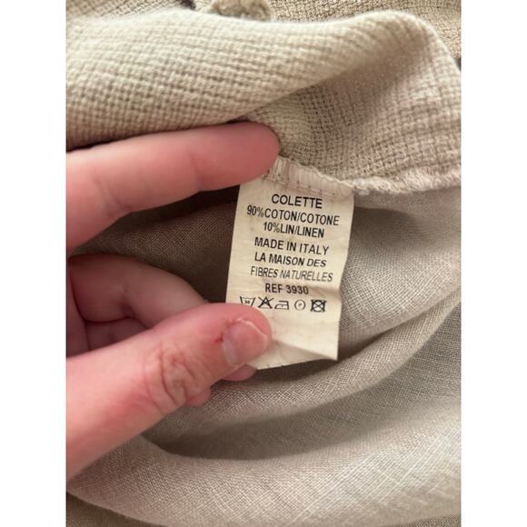 Colette Italy Made Linen Blend Shirt Tan Tunic V-Neck Top - Picture 5 of 7